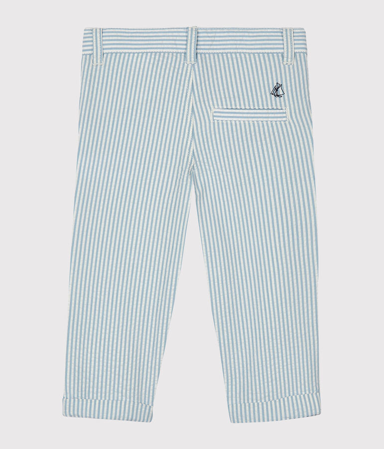 Pantalon b&eacute;b&eacute; gar&ccedil;on en seersucker bleu ACIER/blanc MARSHMALLOW
