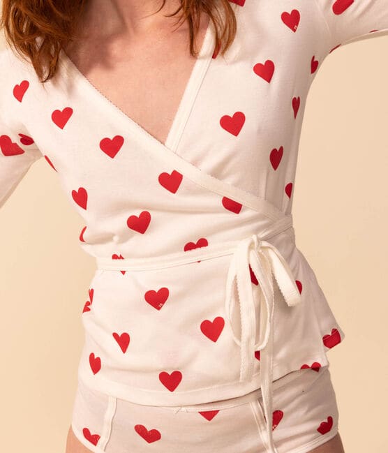Cache-cœur en coton BIO Femme blanc MARSHMALLOW/rouge TERKUIT