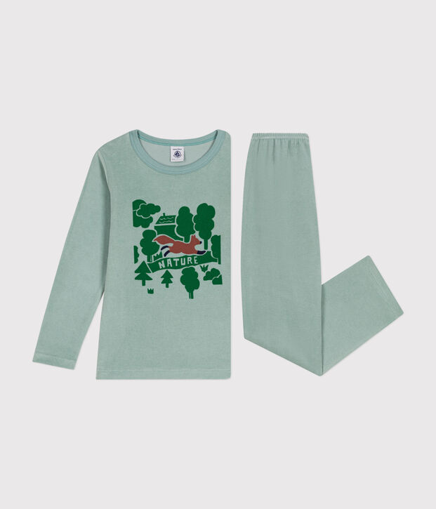 Pyjama uni en velours enfant vert