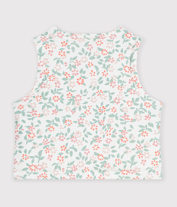 Gilet sans manche r&eacute;versible b&eacute;b&eacute; en coton imprim&eacute; blanc/rose
