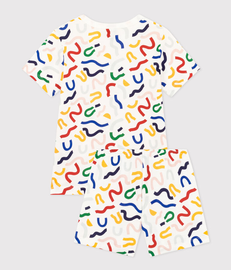 Pyjama short imprim&eacute; phosphorescent en coton enfant blanc MARSHMALLOW/blanc MULTICO