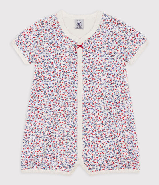 Combinaison courte fleurs en coton bébé blanc MARSHMALLOW/blanc MULTICO