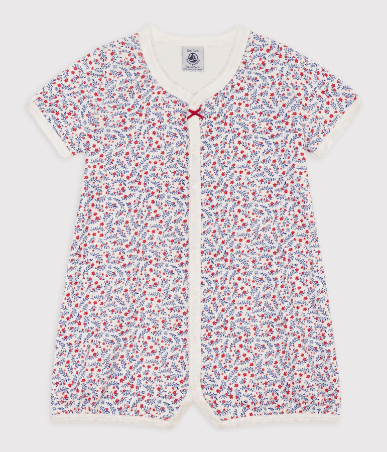 Combinaison courte fleurs en coton b&eacute;b&eacute; blanc MARSHMALLOW/blanc MULTICO