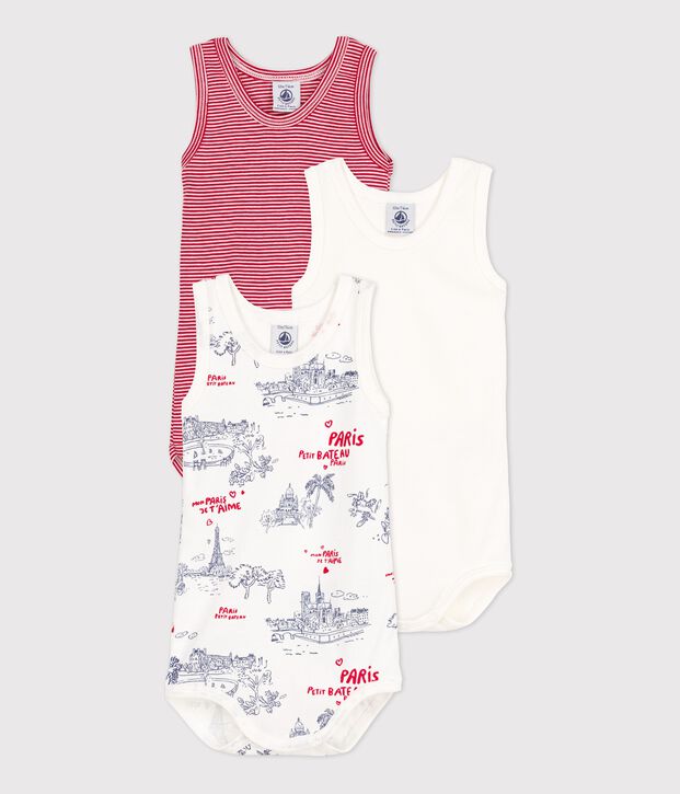 Lot de 3 bodies sans manches Paris b&eacute;b&eacute; en coton multicouleur