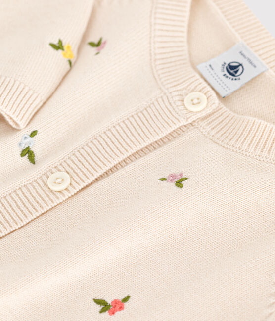 Cardigan enfant en laine et coton à motifs brodés blanc AVALANCHE/ MULTICO