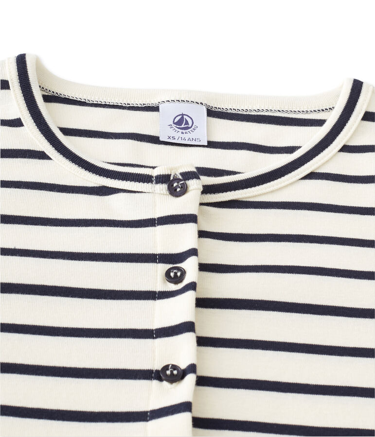 Cardigan femme ray&eacute; milleraies blanc/bleu