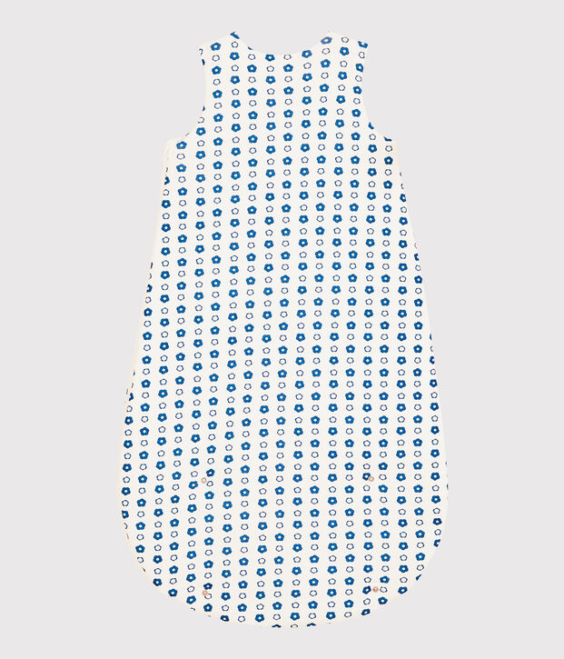 Gigoteuse b&eacute;b&eacute; fleurs r&eacute;tro bleues en coton biologique blanc/bleu