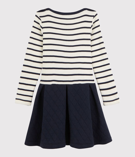 Robe bi-matière enfant fille beige COQUILLE/bleu ABYSSE