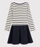 Robe bi-matière enfant fille beige COQUILLE/bleu ABYSSE