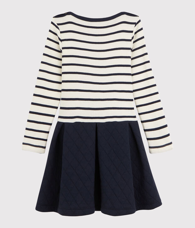 Robe bi-mati&egrave;re enfant fille blanc/bleu