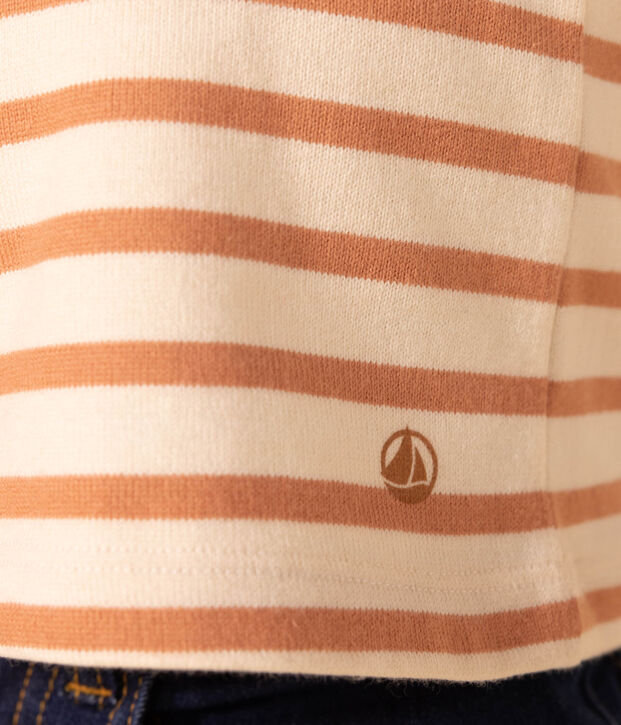 Marini&egrave;re iconique en coton enfant fille. &eacute;cru/rose