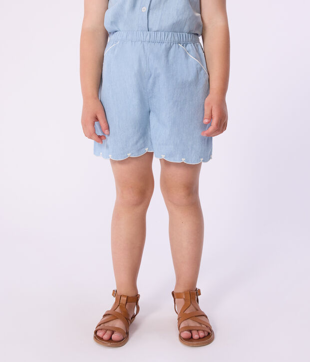 Short enfant en coton uni bleu