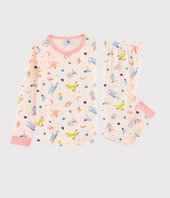 Pyjama déguisement flamand rose petite fille en côte rose FLEUR/blanc MULTICO