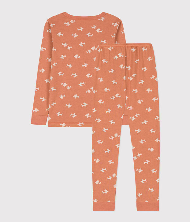 Pyjama ajust&eacute; petite fille en coton rose/&eacute;cru