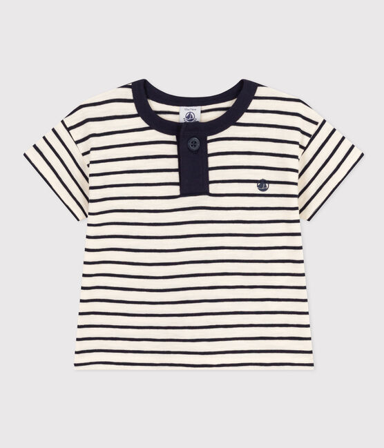 Tee-shirt manches courtes en jersey flammé bébé blanc AVALANCHE/bleu SMOKING