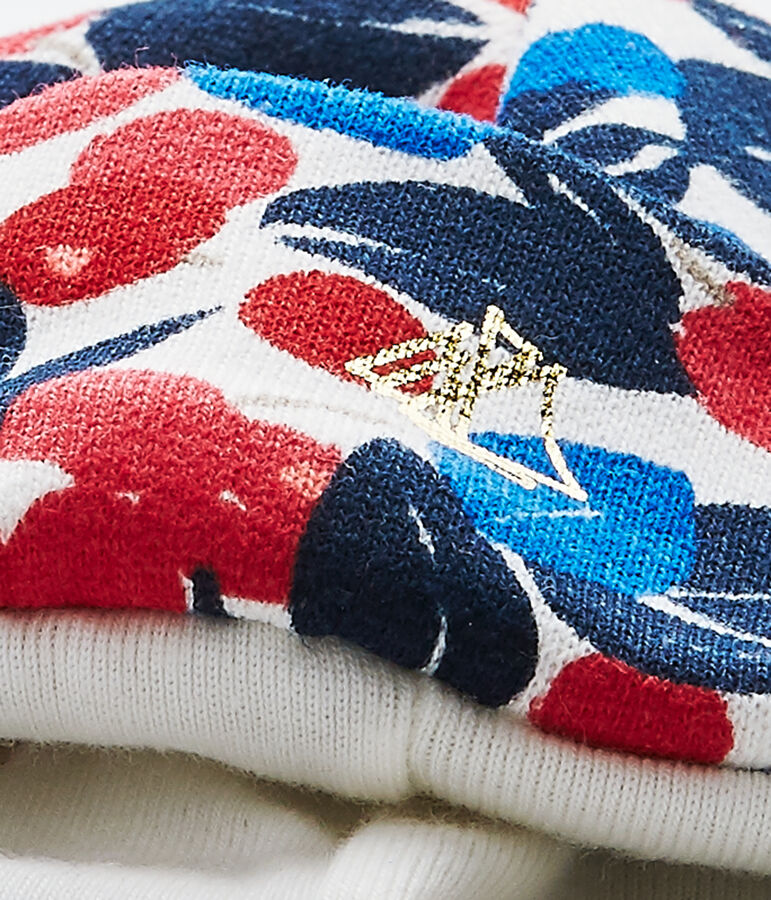 Bonnet b&eacute;b&eacute; fille en molleton imprim&eacute; blanc MARSHMALLOW/blanc MULTICO