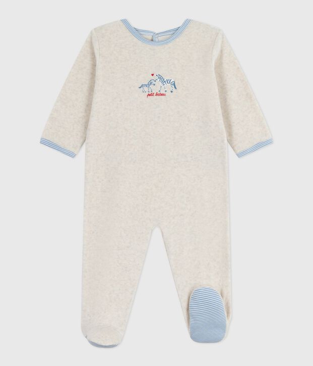 Pyjama b&eacute;b&eacute; en velours ouverture au dos uni beige chin&eacute;