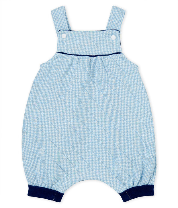 Salopette courte b&eacute;b&eacute; en tubique matelass&eacute; bleu/blanc