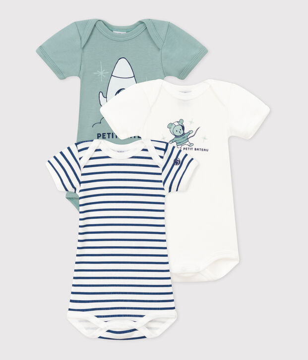 Lot de 3 bodies manches courtes en coton b&eacute;b&eacute; multicouleur