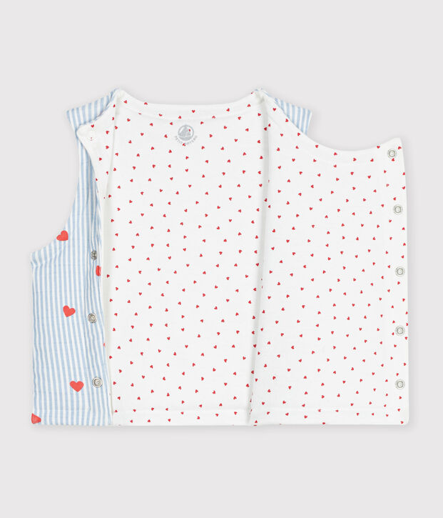Gilet sans manche r&eacute;versible b&eacute;b&eacute; en coton imprim&eacute; c&oelig;urs blanc/multicouleur