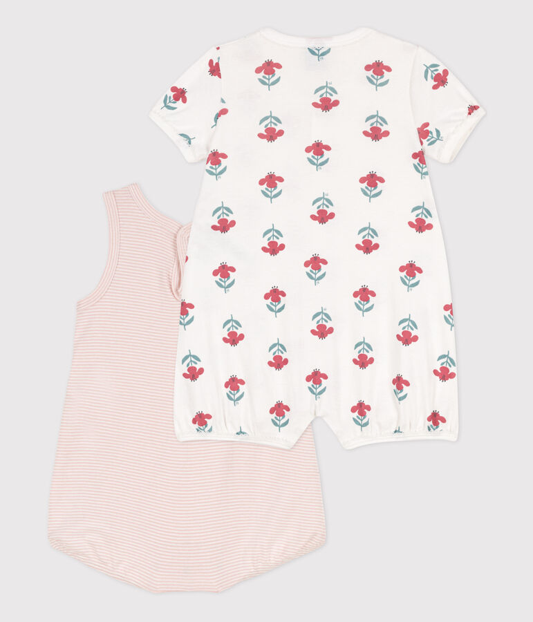 Lot de 2 combinaisons courtes fleurs en coton b&eacute;b&eacute; variante 1