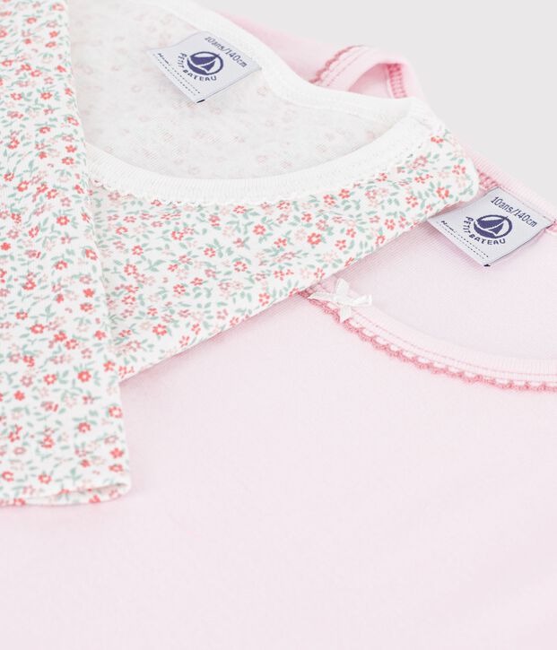 Lot de tee-shirts enfant en coton manches longues &agrave; fleurs multicouleur
