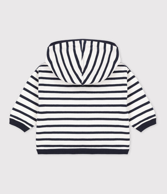 Sweatshirt à capuche bébé rayé marinière en jesey épais blanc MARSHMALLOW/bleu SMOKING
