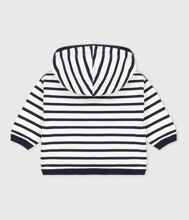 Sweatshirt &agrave; capuche b&eacute;b&eacute; ray&eacute; marini&egrave;re en jesey &eacute;pais blanc/bleu