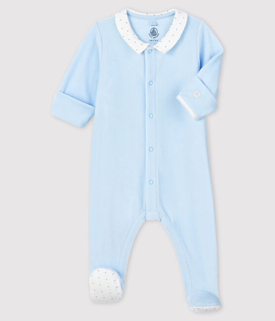 Dors-bien bleu à col bébé en velours de coton biologique bleu FRAICHEUR