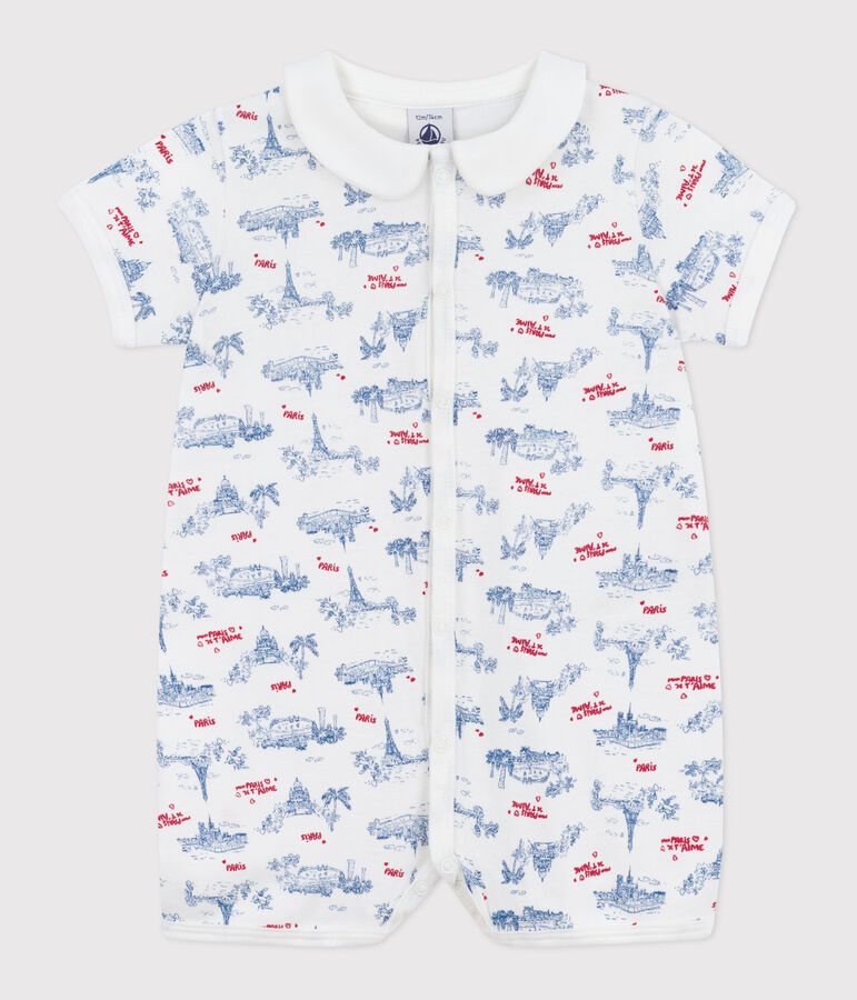 Combinaison courte b&eacute;b&eacute; en coton &agrave; col imprim&eacute; Paris blanc MARSHMALLOW/blanc MULTICO