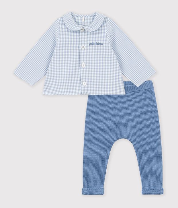 Ensemble b&eacute;b&eacute; en coton brod&eacute; poitrine imprim&eacute; vichy multicouleur