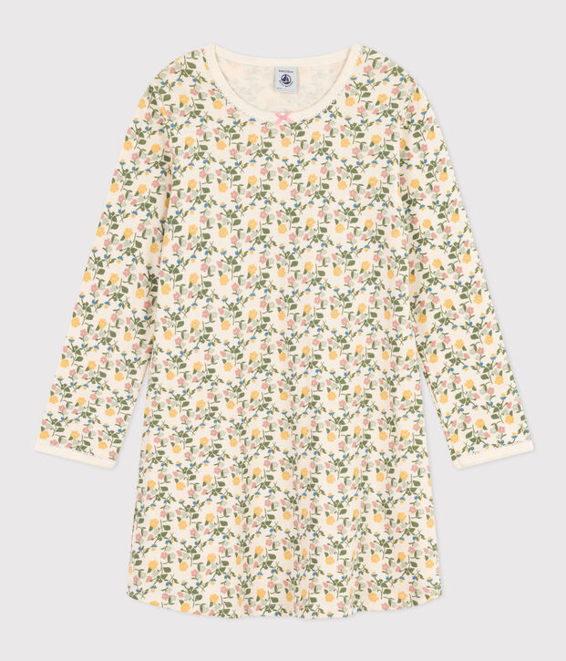 Chemise de nuit en coton motif fleurs enfant &eacute;cru/multicouleur