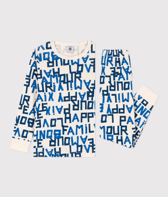 Pyjama imprimé mots bleus en coton enfant blanc AVALANCHE/ MULTICO