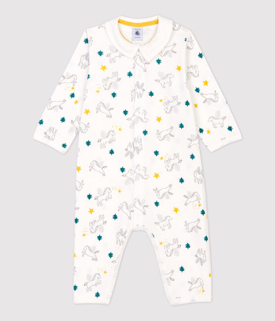 Dors-bien sans pieds à col bébé en coton blanc MARSHMALLOW/blanc MULTICO