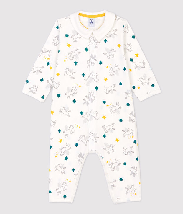 Dors-bien sans pieds &agrave; col b&eacute;b&eacute; en coton blanc/multicouleur