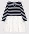 Robe manches longues coton et tulle enfant fille bleu SMOKING/blanc MARSHMALLOW