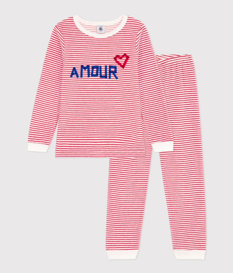 Pyjama ray&eacute; en velours enfant rouge MARSHMALLOW/blanc CORRIDA