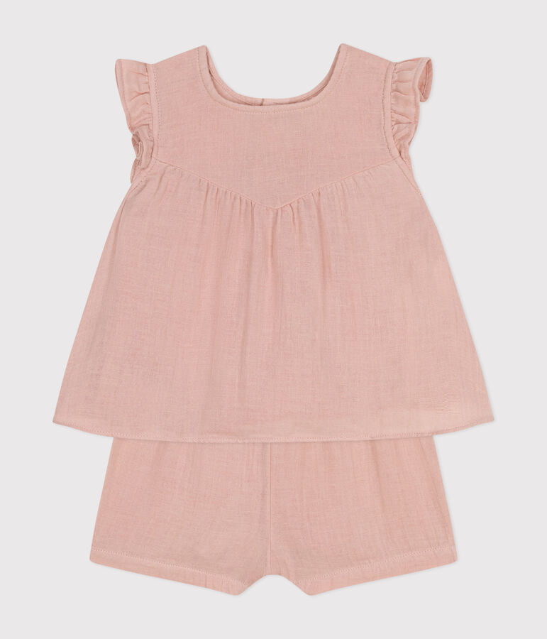 Ensemble blouse et short en gaze de coton b&eacute;b&eacute; rose SALINE