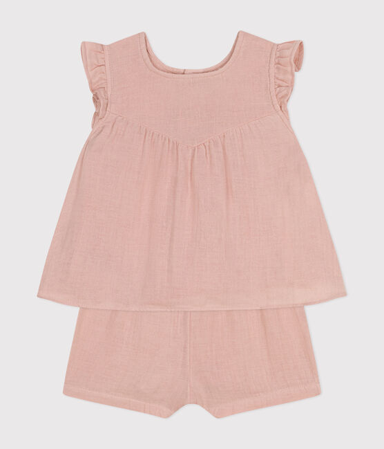 Ensemble blouse et short en gaze de coton bébé rose SALINE