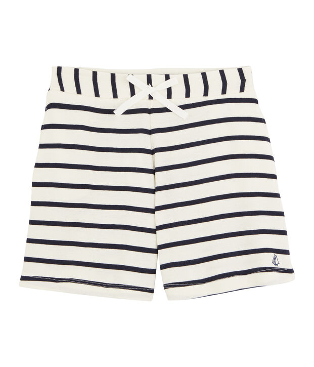 Short en c&ocirc;te enfant fille blanc/bleu