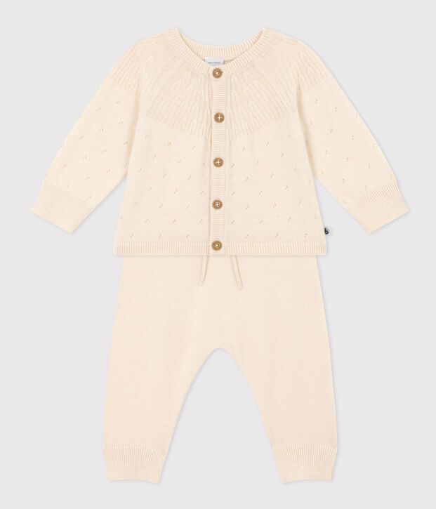 Ensemble en tricot laine et coton b&eacute;b&eacute; &eacute;cru