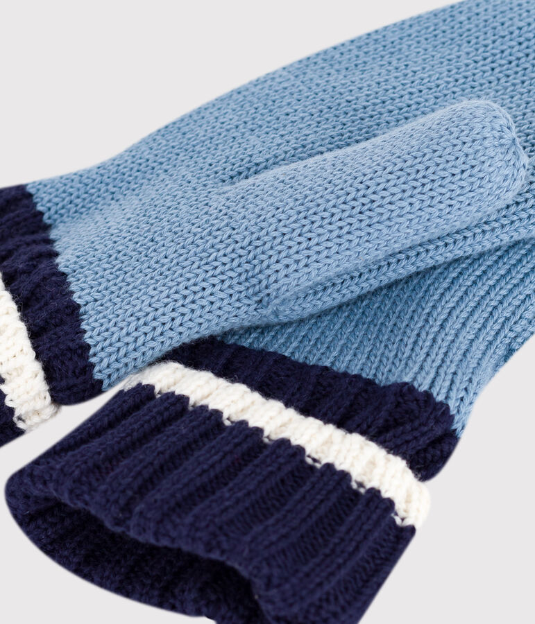 Moufles enfant en tricot doubl&eacute; en polaire bleu