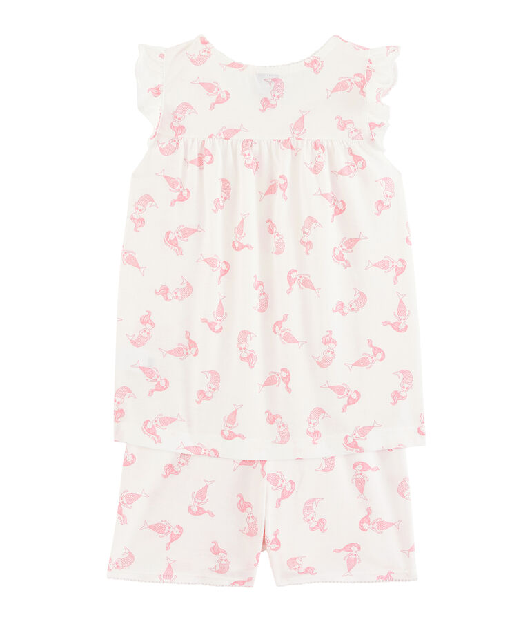Pyjacourt petite fille en coton fin blanc/rose
