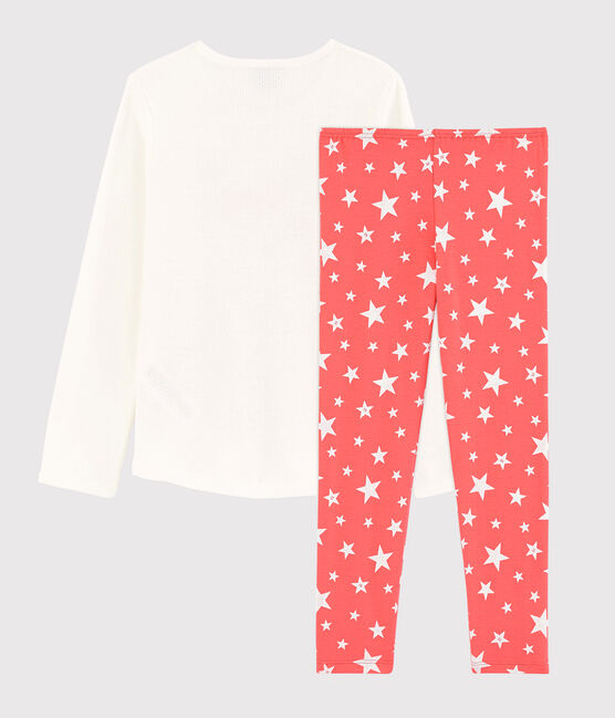 Pyjama étoiles petite fille en coton blanc MARSHMALLOW/rose PEACHY