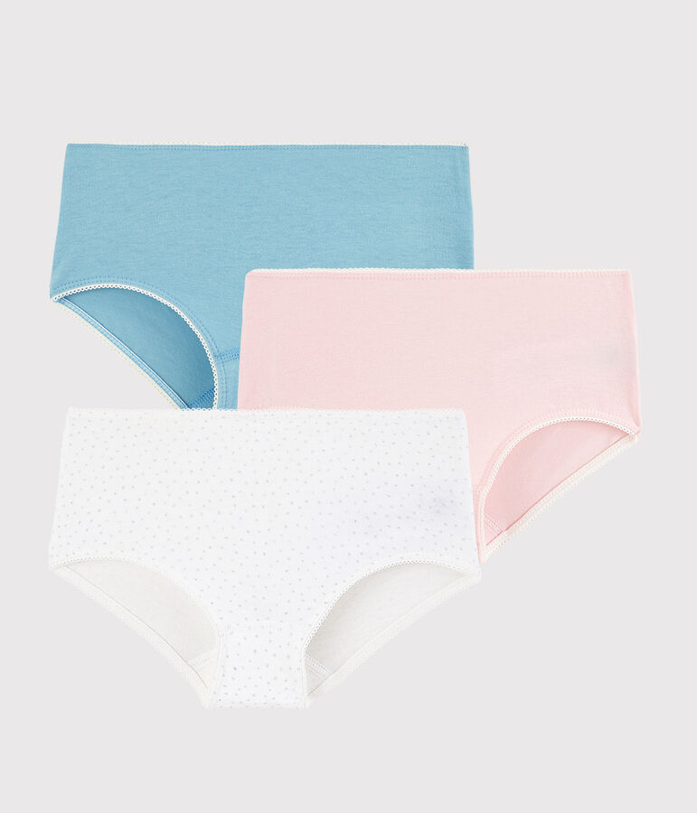 Lot de 3 shorties pois argent petite fille en coton biologique  et elasthanne multicouleur