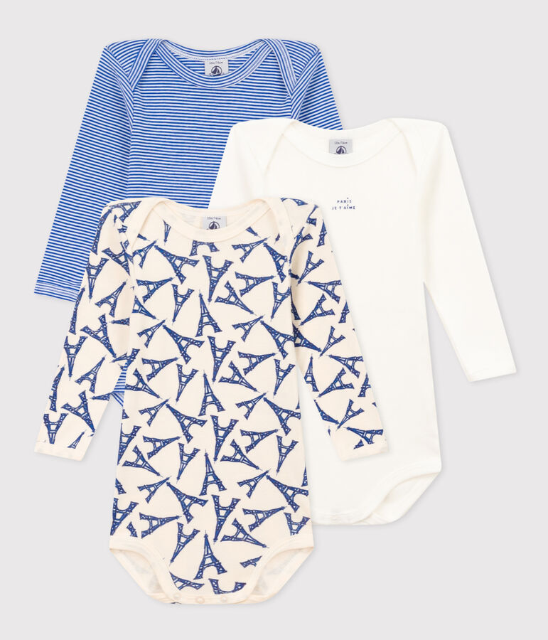 Lot de 3 bodies manches longues Paris b&eacute;b&eacute; en coton multicouleur