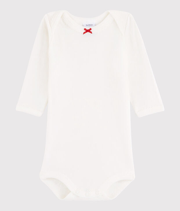 Body manches longues b&eacute;b&eacute; fille blanc/rouge