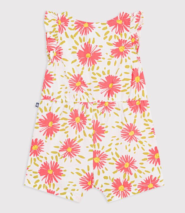 Combinaison courte b&eacute;b&eacute; en coton imprim&eacute;e fleurs blanc/multicouleur