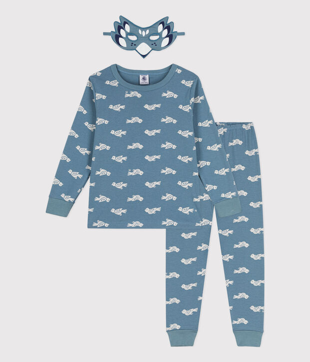 Pyjama oiseau avec masque en coton enfant bleu/blanc