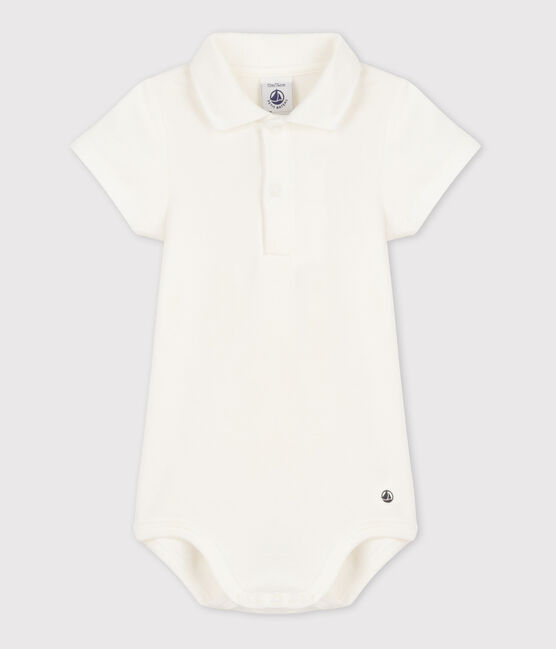 Body manches courtes bébé col polo en coton blanc MARSHMALLOW